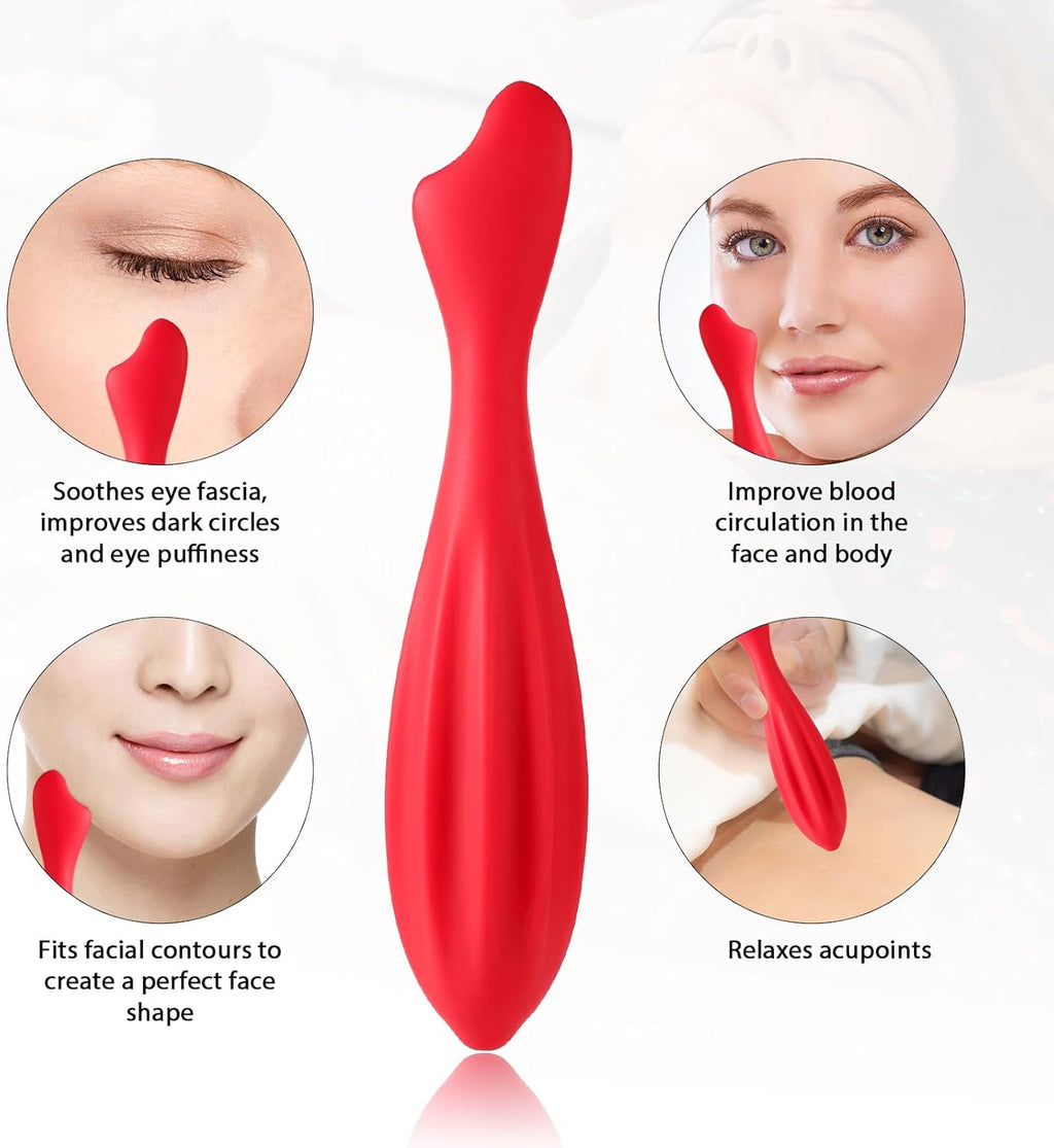 Silicone Facial Roller, Face Massage Roller Facial Roller Massager Eye Skin Care Tools Facial Massage Tool Face Massage Stick for Women Body Face (Rose Red)