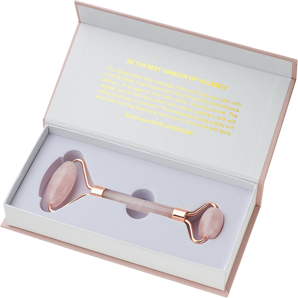 | Premium Rose Quartz Face Roller | Face Roller Skin Care Tool | Facial Roller Massager | Natural Crystal Facial Roller for Aging Skin | Pink Stone Roller for Face, Eyes and Neck