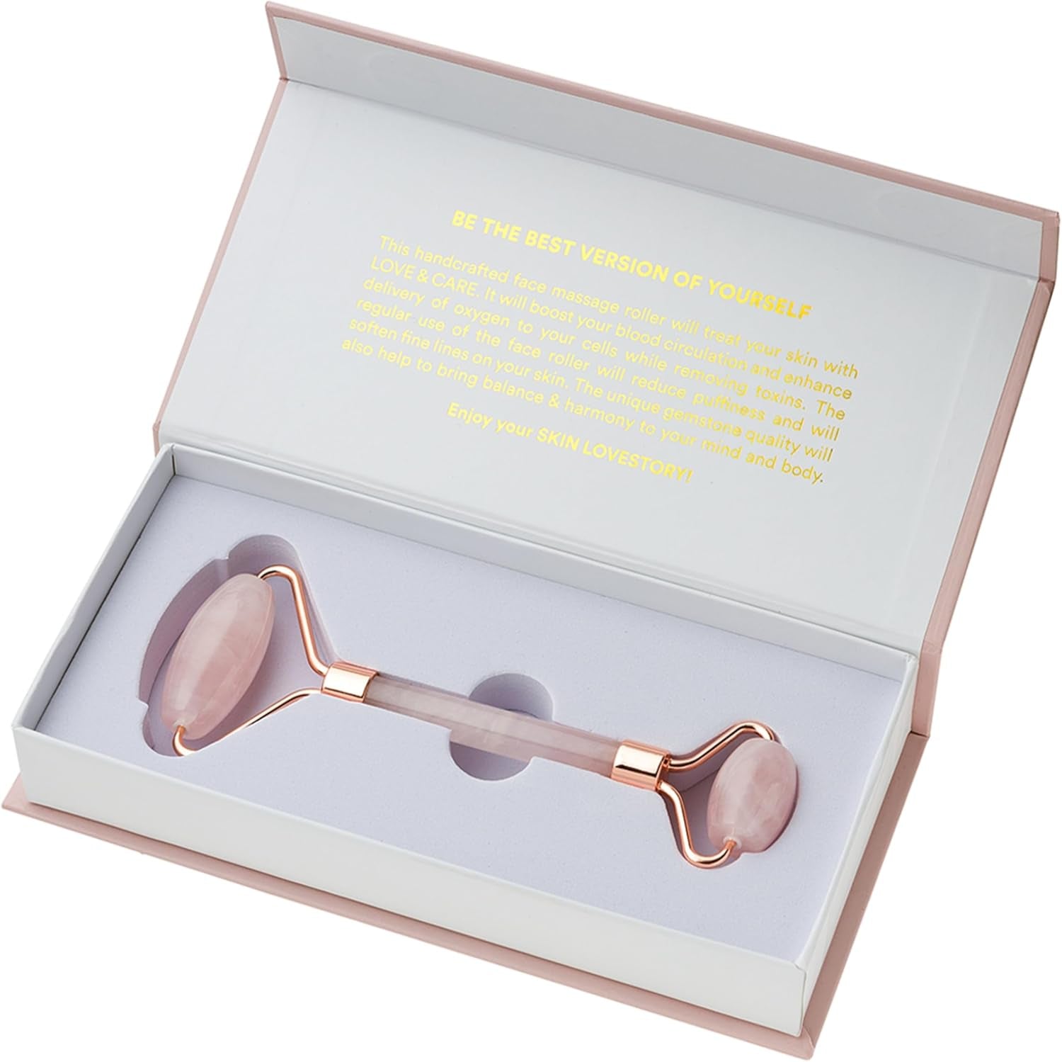 | Premium Rose Quartz Face Roller | Face Roller Skin Care Tool | Facial Roller Massager | Natural Crystal Facial Roller for Aging Skin | Pink Stone Roller for Face, Eyes and Neck