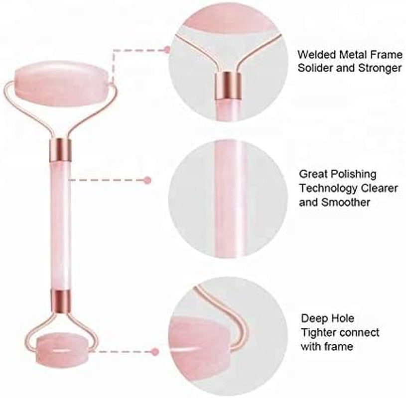 Rose Quartz Facial Roller, Double Head Massager for Skin Care