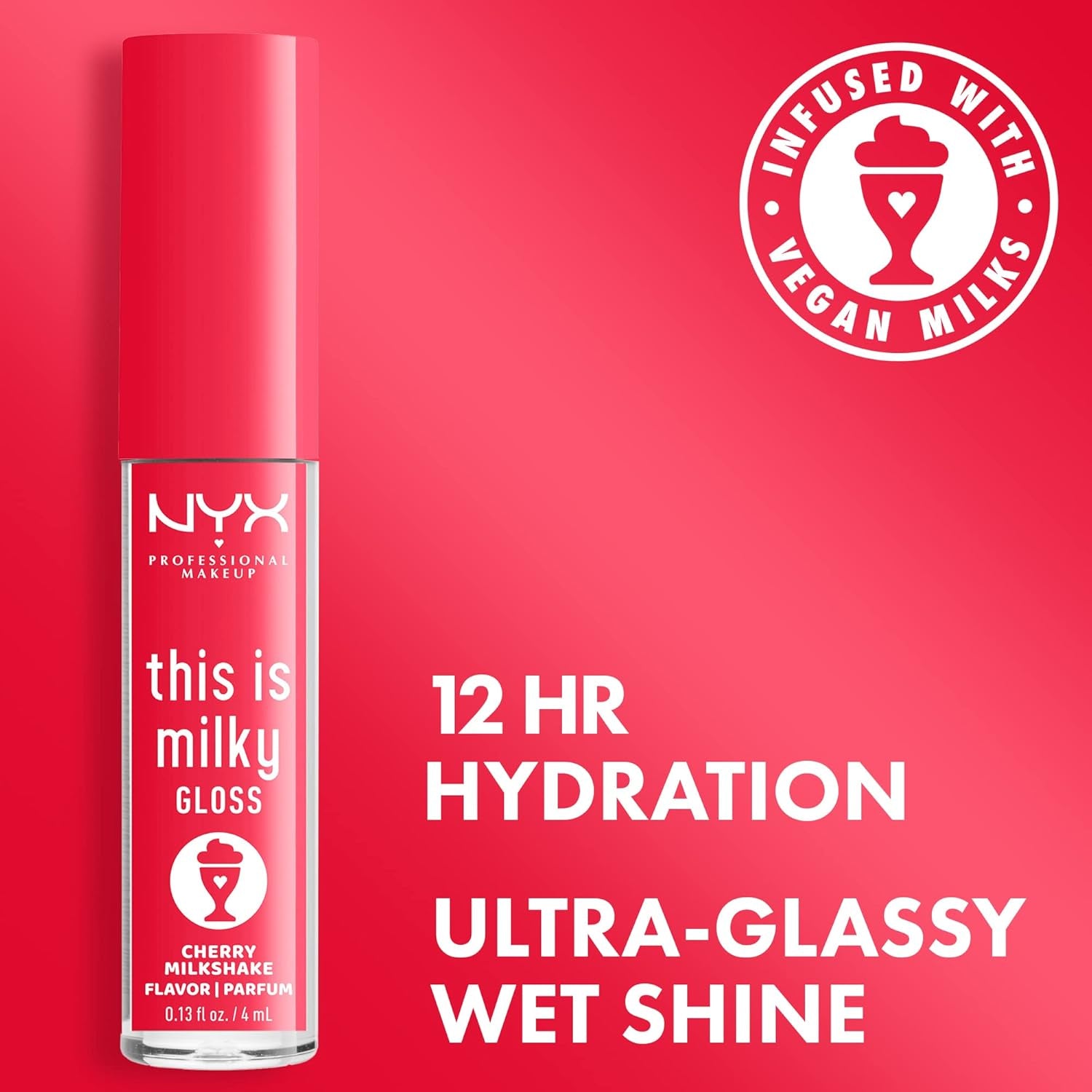 This Is Milky Gloss, Lip Gloss with 12 Hour Hydration, Vegan - Cherry Milkshake (Cherry Pink)