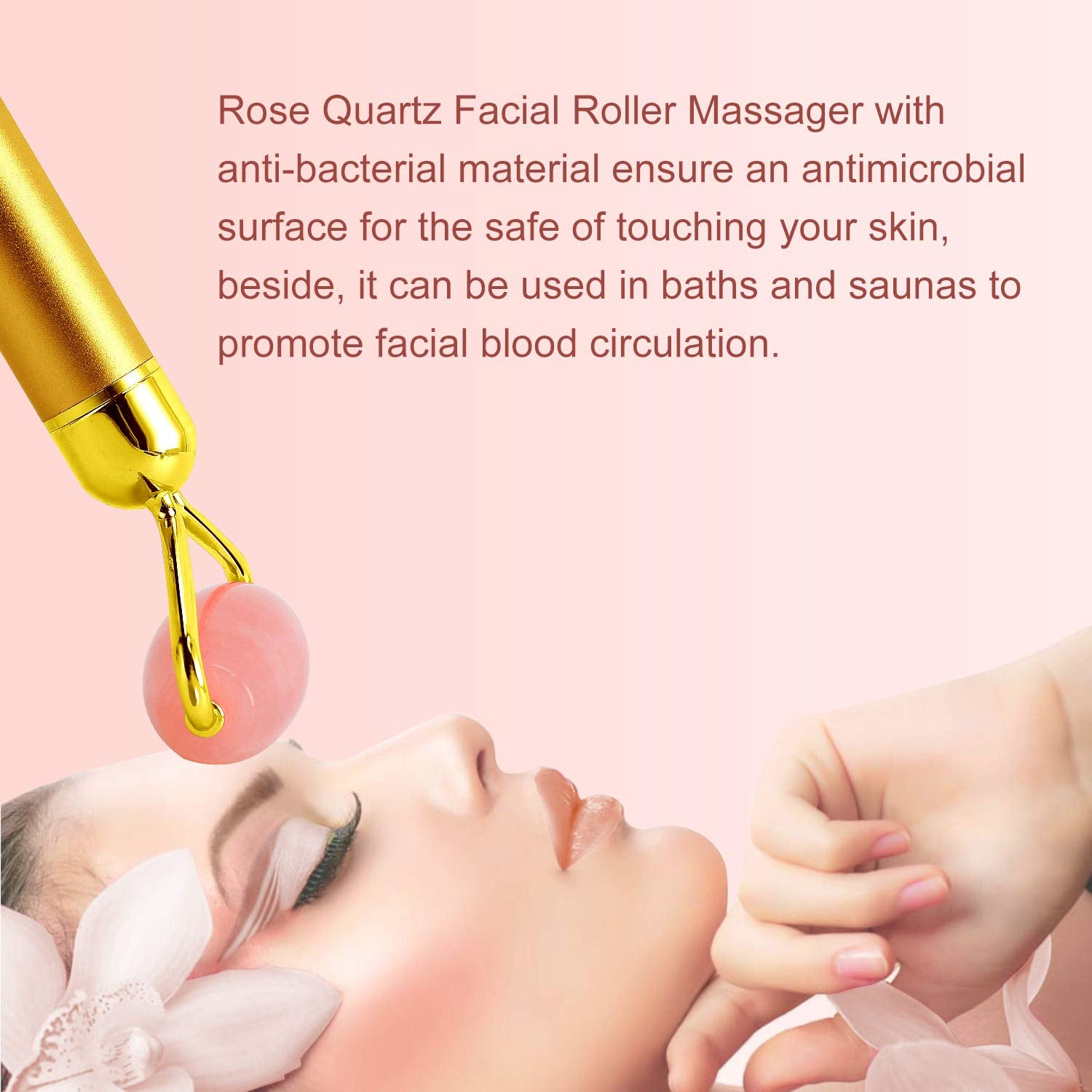 2-In-1 Electric Jade Roller Massager Facial Roller & Face Massager, Rose Quartz