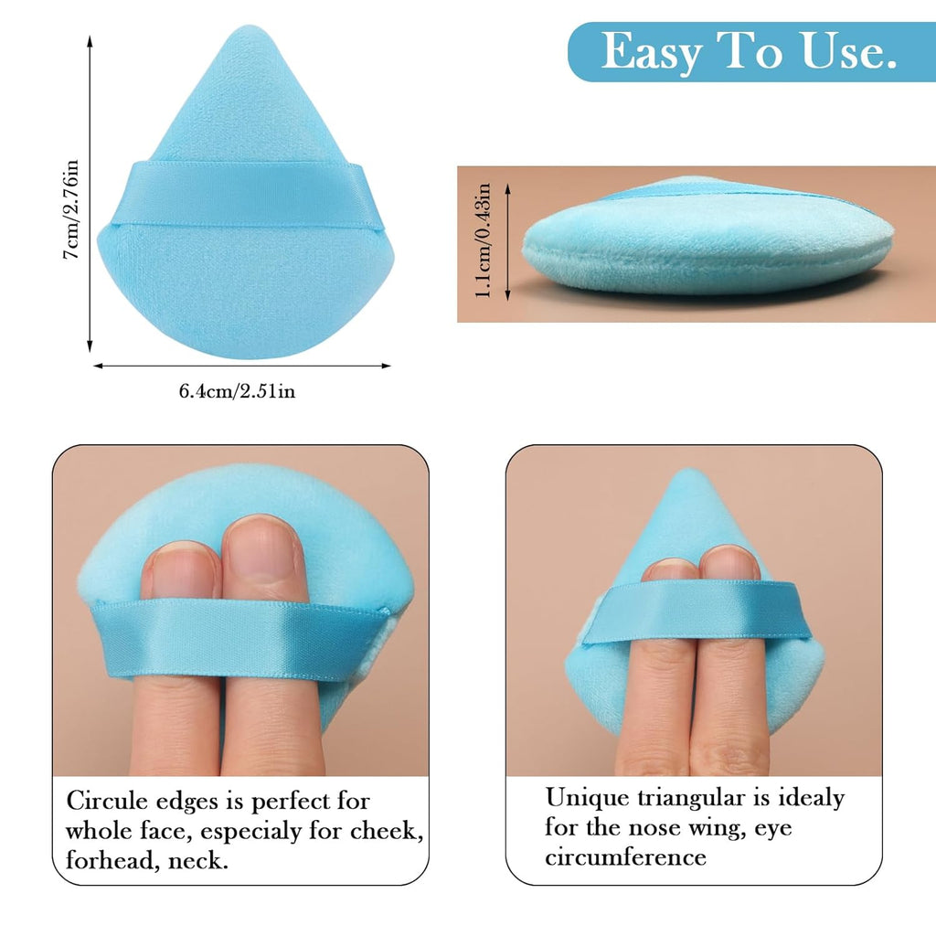 Powder Puff  6 PCS Makeup Puff Face Soft Triangle Powder Puffs for Loose Powder Mineral Powder Body Powder Velour Cosmetic Foundation Sponges Blender Makeup Tools(Blue)