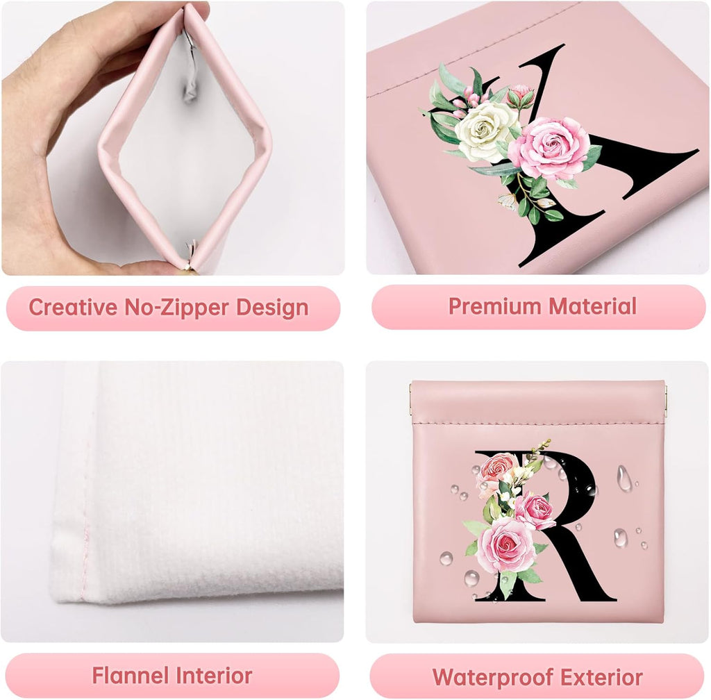 2Pcs Personalized Small Makeup Bag for Purse with Keychain Bracelet, Coin Purse, Christmas Gifts, Initial Personalized Gifts for Women, Mini Cosmetic Bag Lipstick Organizer Pouches(N)