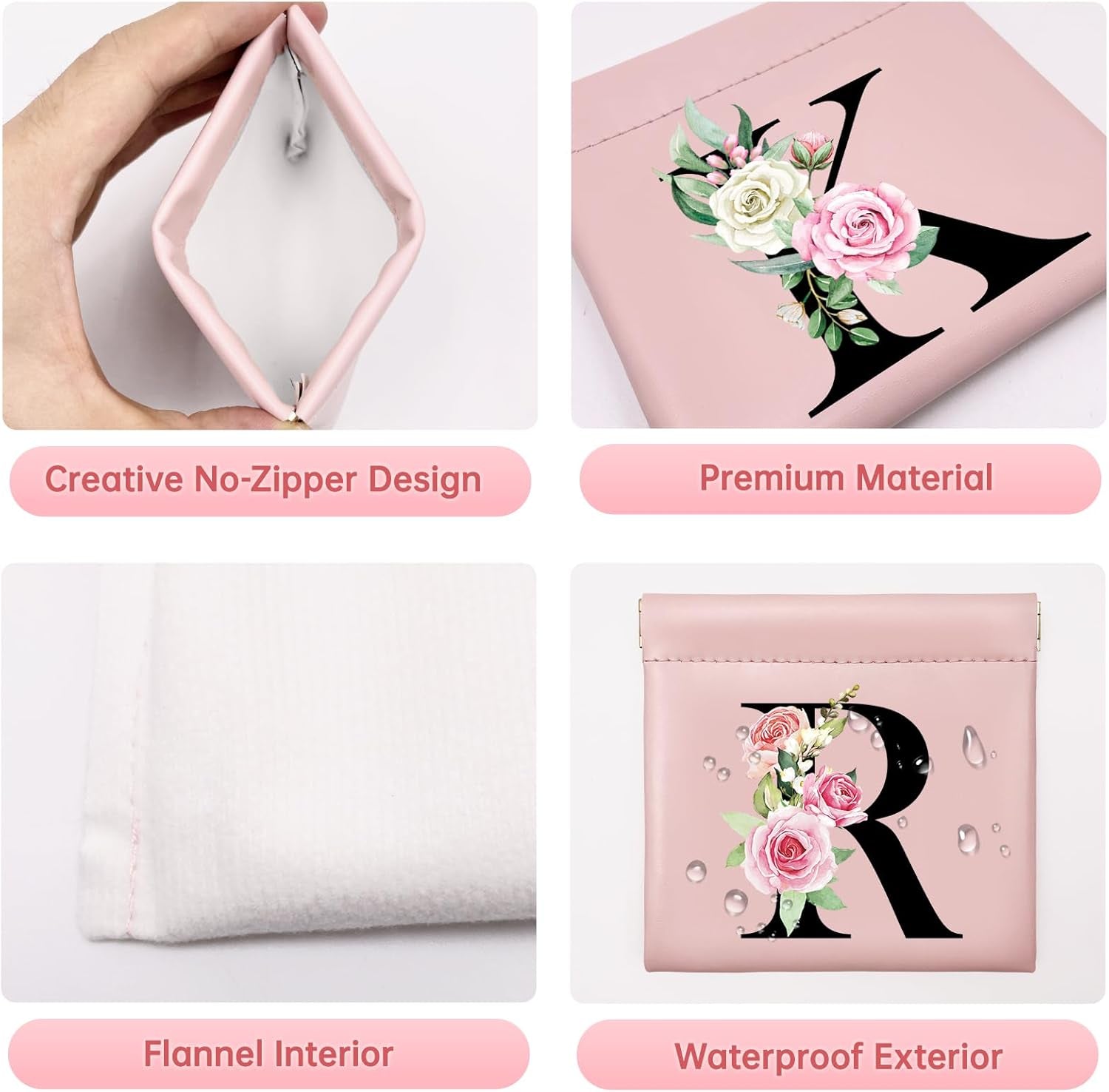 2Pcs Personalized Small Makeup Bag for Purse with Keychain Bracelet, Coin Purse, Christmas Gifts, Initial Personalized Gifts for Women, Mini Cosmetic Bag Lipstick Organizer Pouches(N)
