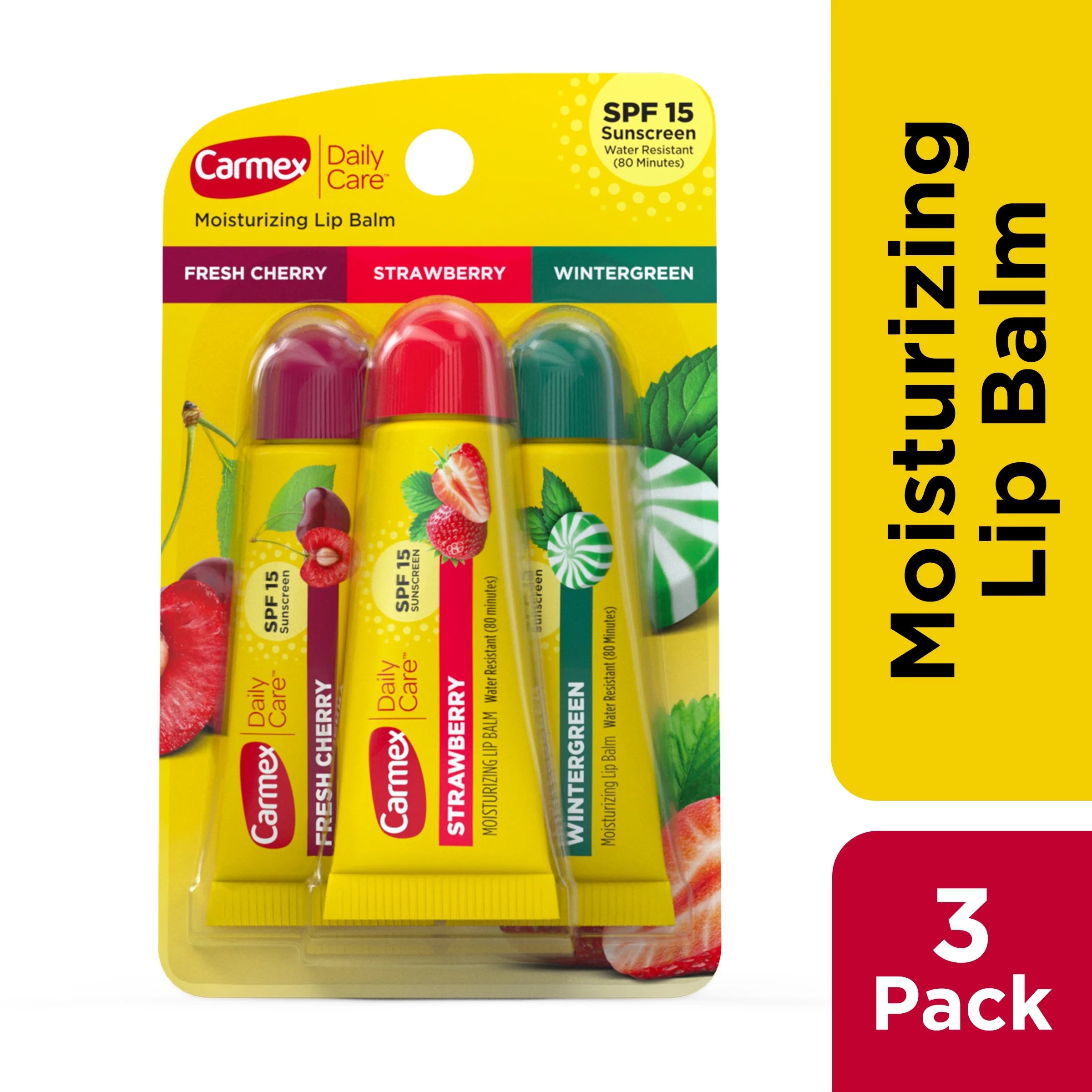 Daily Care Moisturizing Lip Balm Tubes, SPF 15, Multi-Flavor Lip Balm, 3 Count