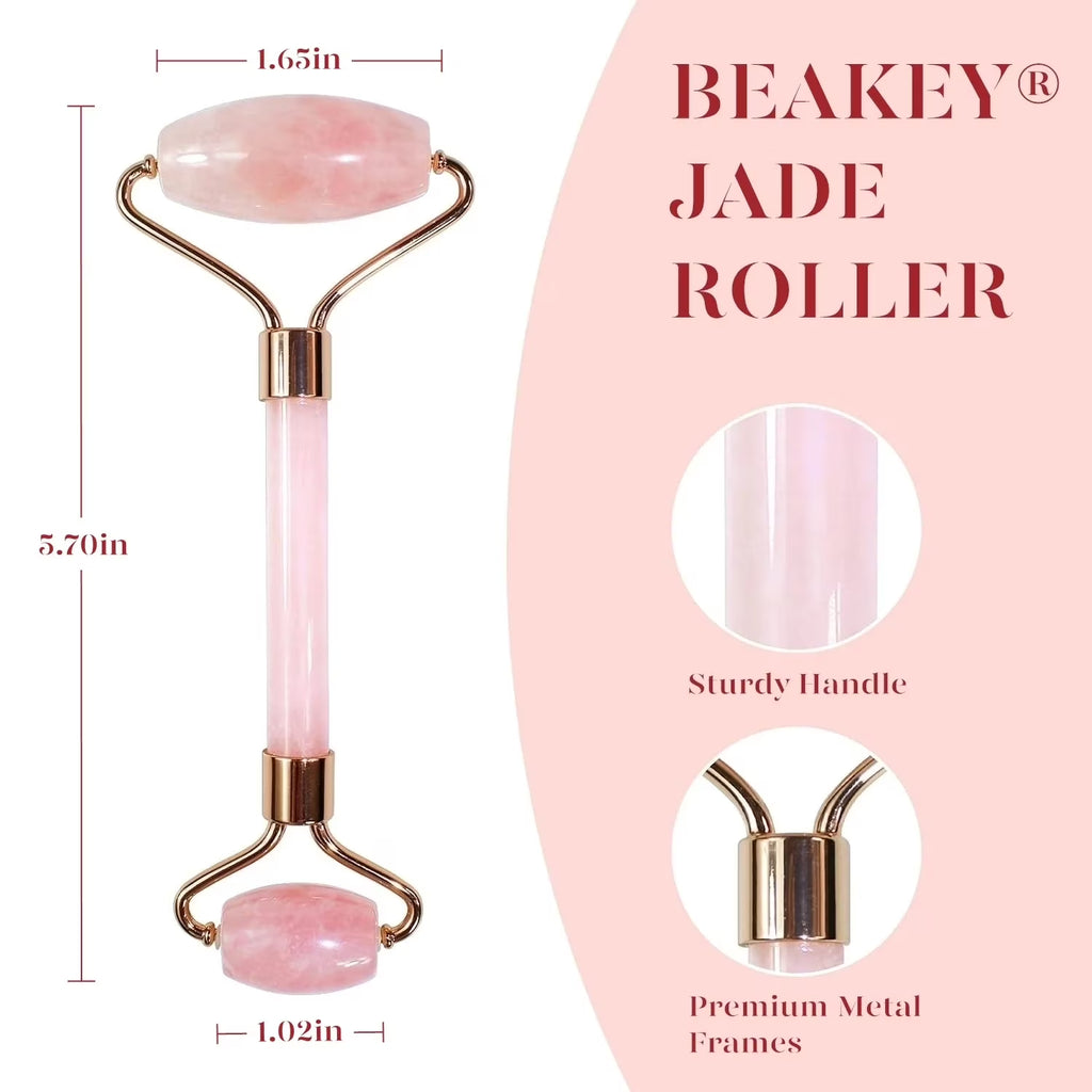Jade Roller & Gua Sha Set – Rose Quartz Facial Massager for Reducing Redness, Fine Lines & Wrinkles, Perfect Self-Care Gift