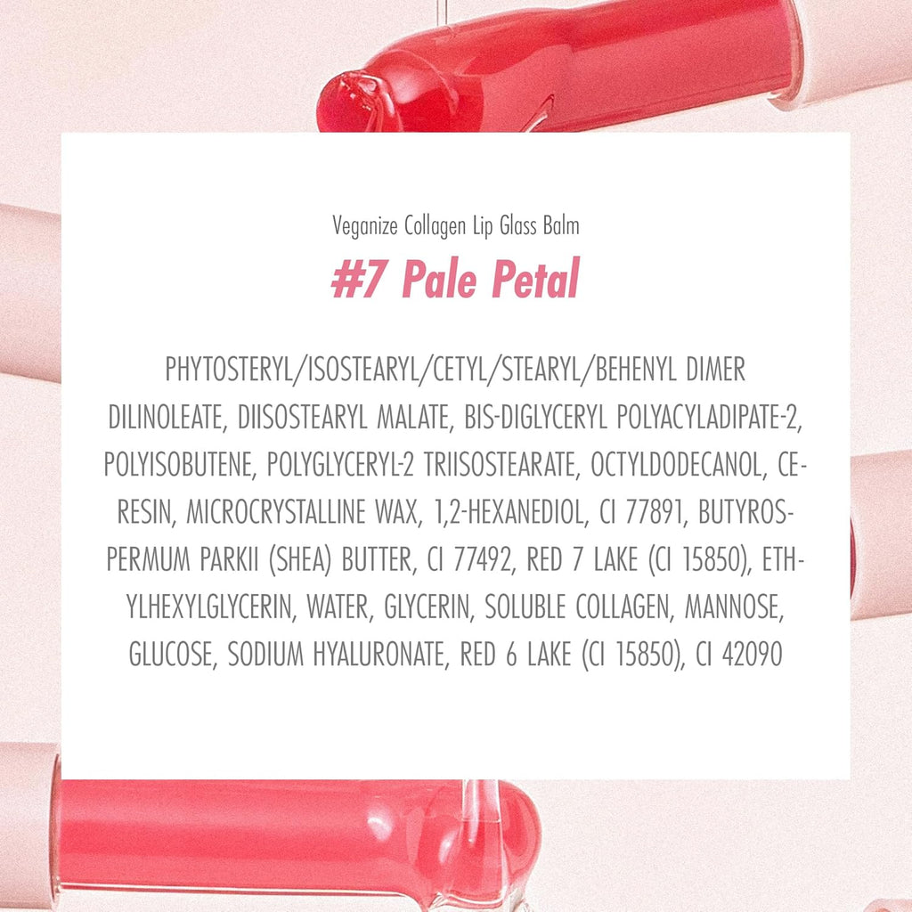 Veganize Collagen Lip Glass Balm | Hydrating Lip Balm in 9 Vibrant Colors | Moisturizing Lip Care Infused with Collagen Jelly Magic | No Animal Trial Lip Balm 0.06 Oz (#7 Pale Petal)