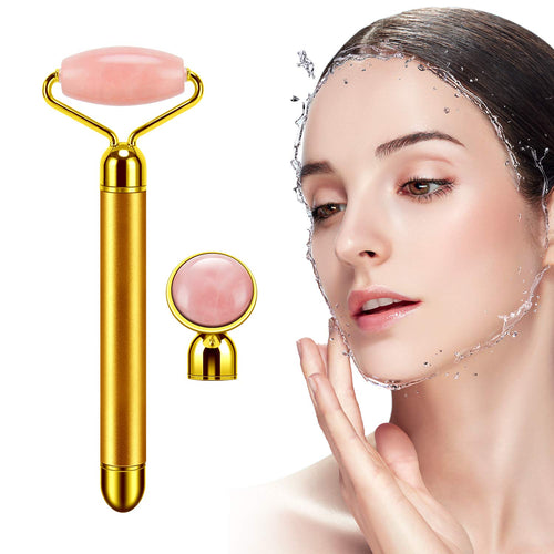 2-In-1 Electric Jade Roller Massager Facial Roller & Face Massager, Rose Quartz