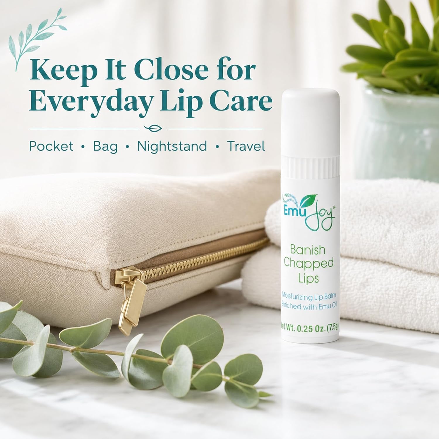 Banish Chapped Lips Moisturizing Lip Balm | Emu Oil, Coconut Oil & Beeswax | Petroleum Free, Paraben Free, Unscented | All Ages | 0.25 Oz