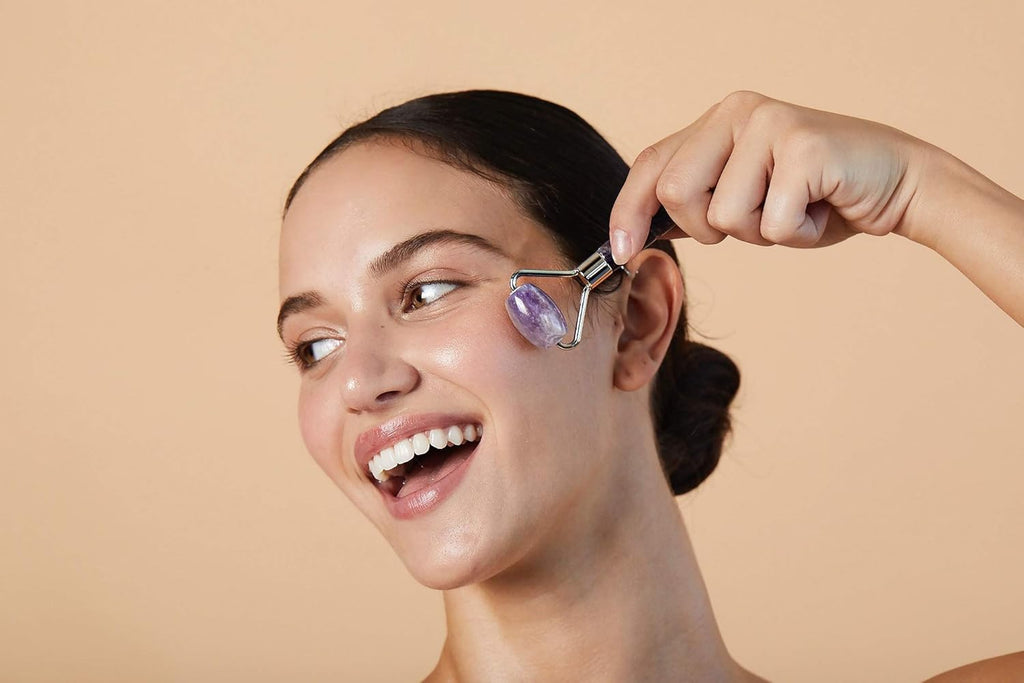 Mini Amethyst Facial Roller Massager for Wrinkles and Fine Lines Anti-Aging Face Lift Skin Care Beauty Tool
