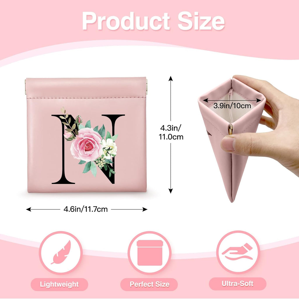 2Pcs Personalized Small Makeup Bag for Purse with Keychain Bracelet, Coin Purse, Christmas Gifts, Initial Personalized Gifts for Women, Mini Cosmetic Bag Lipstick Organizer Pouches(N)