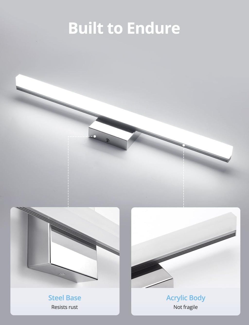 24 Inch Vanity Lights above Mirror Modern Gentle Lighting Bar for Bathroom, LED Lámparas Para Baño Sobre Espejo Modernas Chrome Long Restroom Lamp Fixtures for Makeup Daylight 6000K