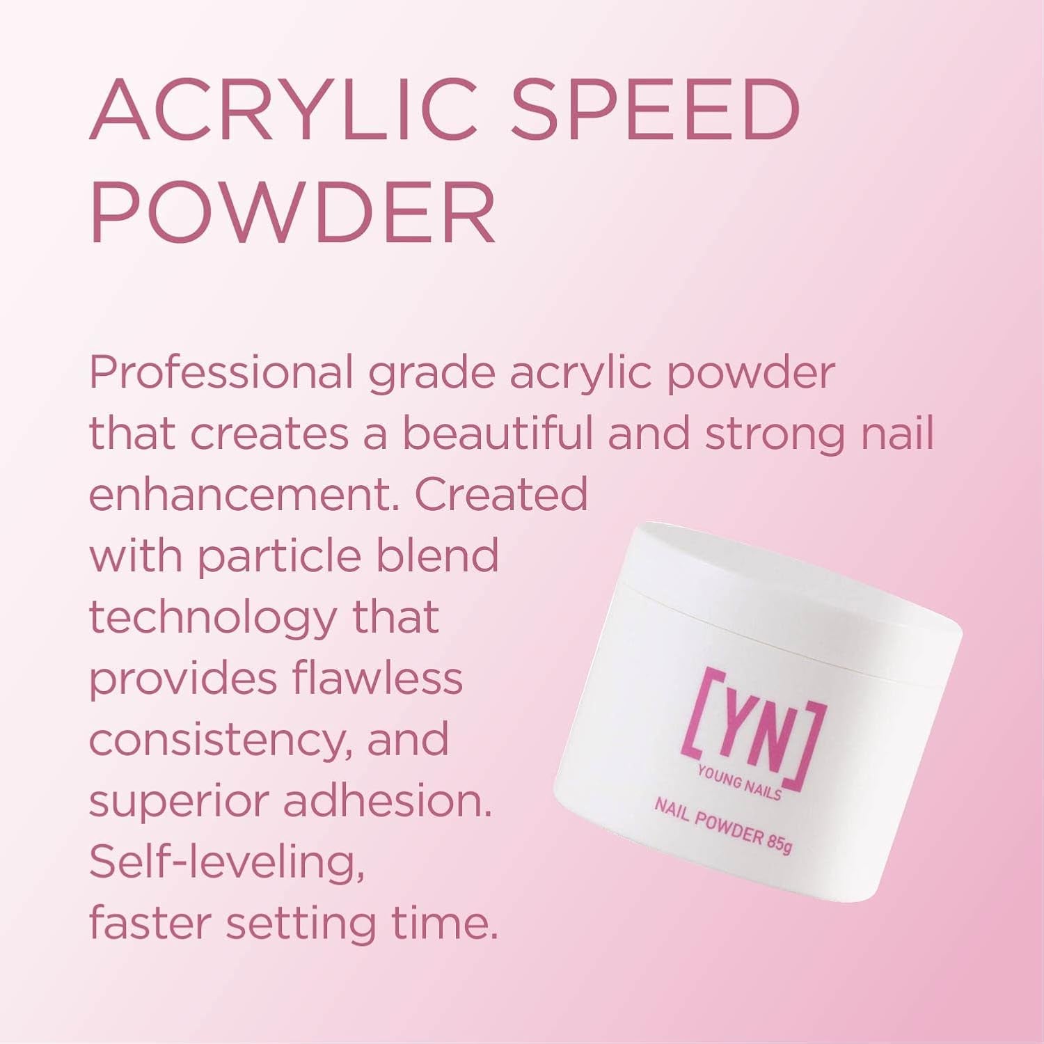 Acrylic Speed Powder - Self-Leveling Acrylic Nail Powder, Clear Nude Pink White Acrylic Powder for Nail Extenstion, Professional Grade, Superior Adhesion, Sets in 60 Seconds