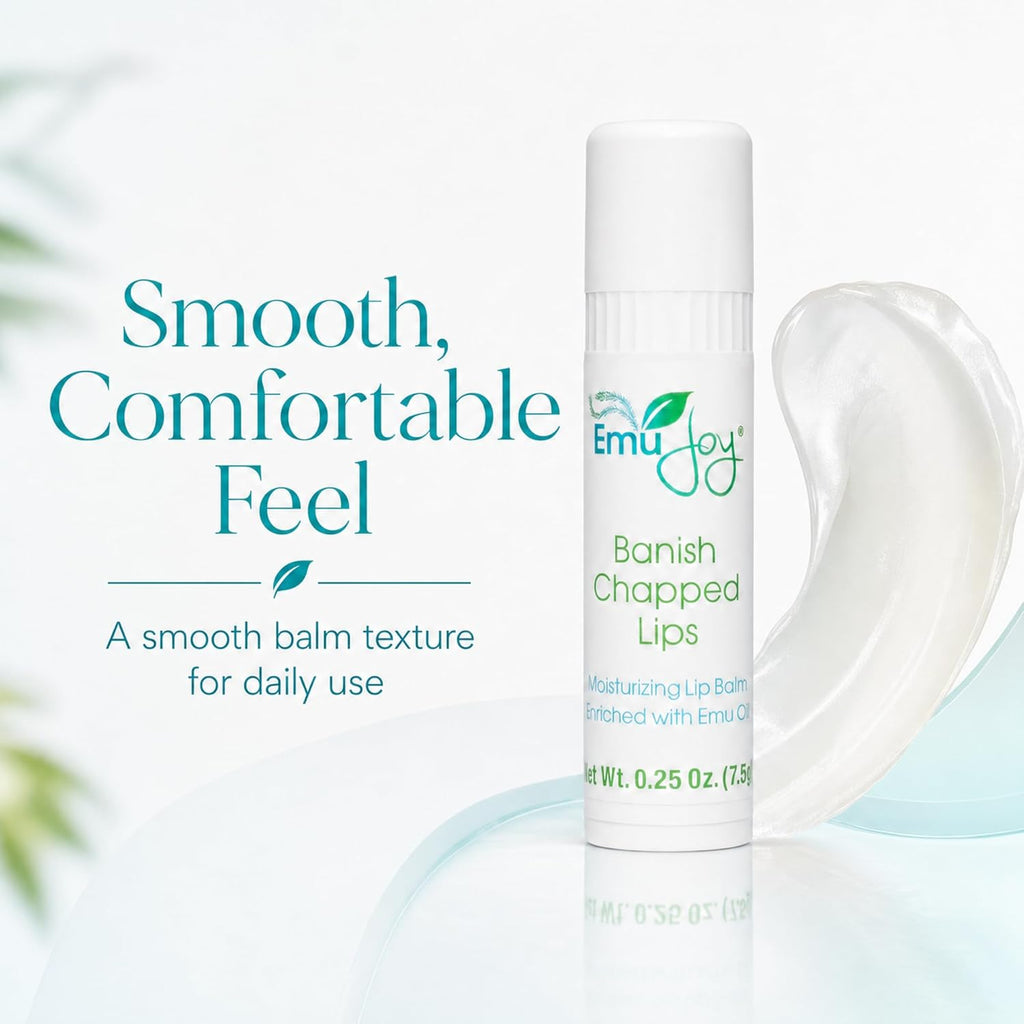 Banish Chapped Lips Moisturizing Lip Balm | Emu Oil, Coconut Oil & Beeswax | Petroleum Free, Paraben Free, Unscented | All Ages | 0.25 Oz