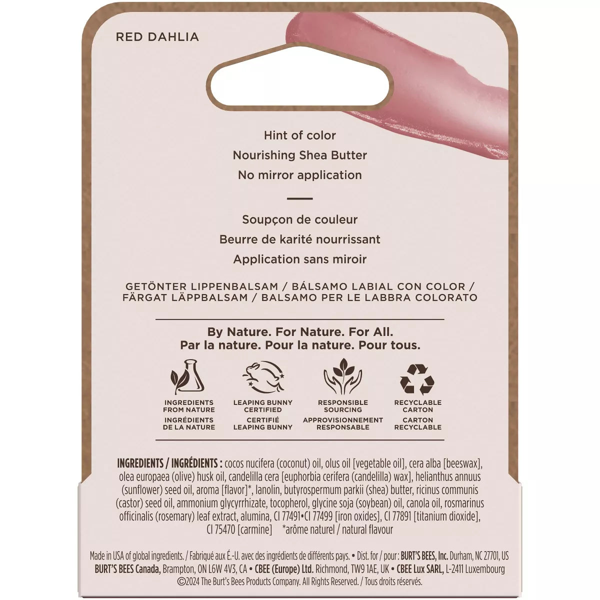 Burt'S Bees 8-Hour Hydrating Tinted Lip Balm - Red Dahlia - 0.15Oz/1Pk: Paraben & Sulfate-Free,