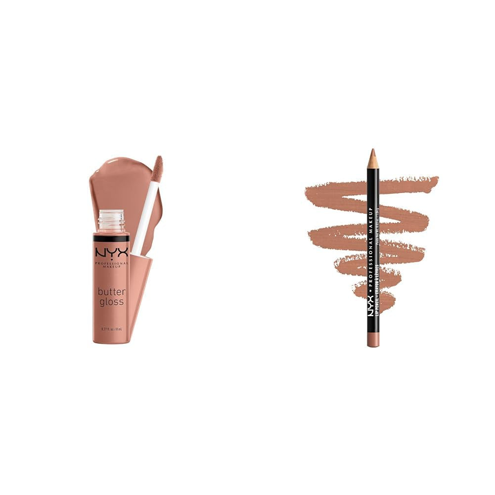 NYX PROFESSIONAL MAKEUP Butter Lip Gloss & Slim Lip Liner Pencil Bundle in Madeleine & Natural, 1 Kit