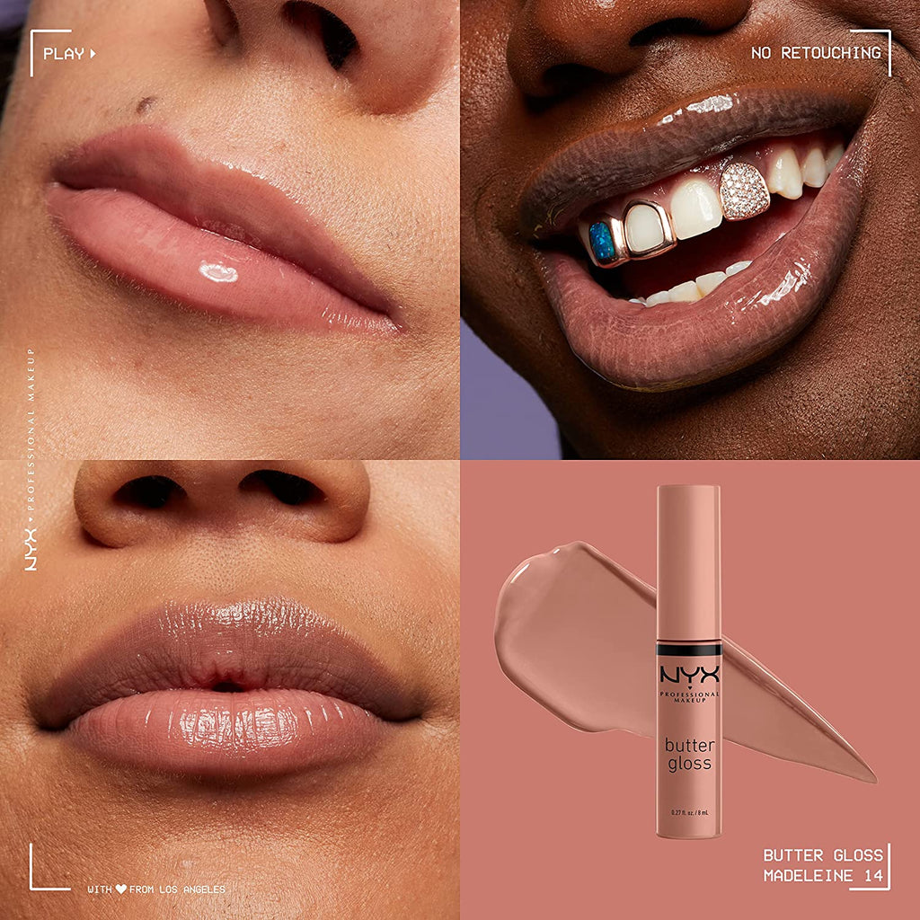 NYX PROFESSIONAL MAKEUP Butter Lip Gloss & Slim Lip Liner Pencil Bundle in Madeleine & Natural, 1 Kit