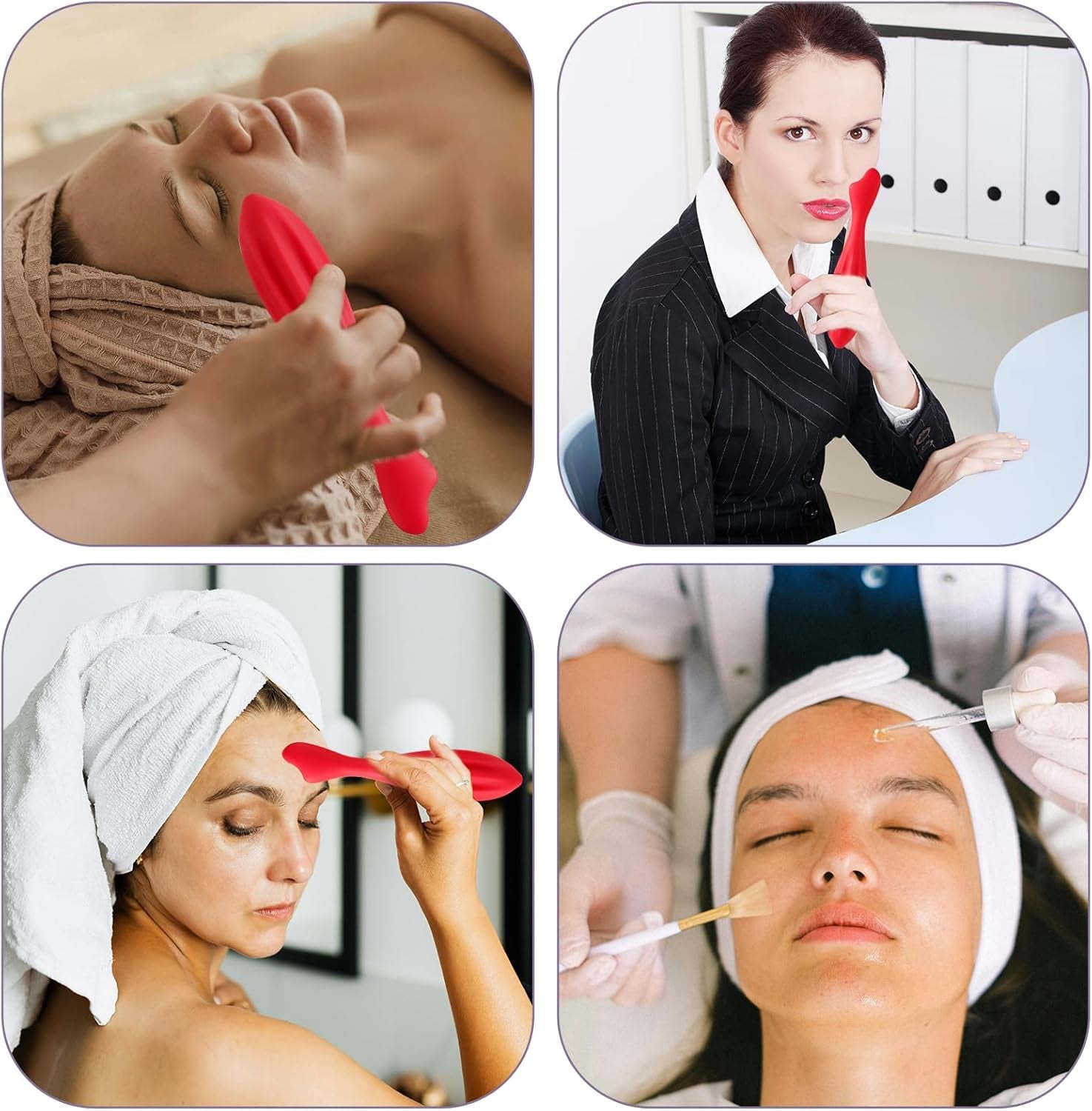 Silicone Facial Roller, Face Massage Roller Facial Roller Massager Eye Skin Care Tools Facial Massage Tool Face Massage Stick for Women Body Face (Rose Red)