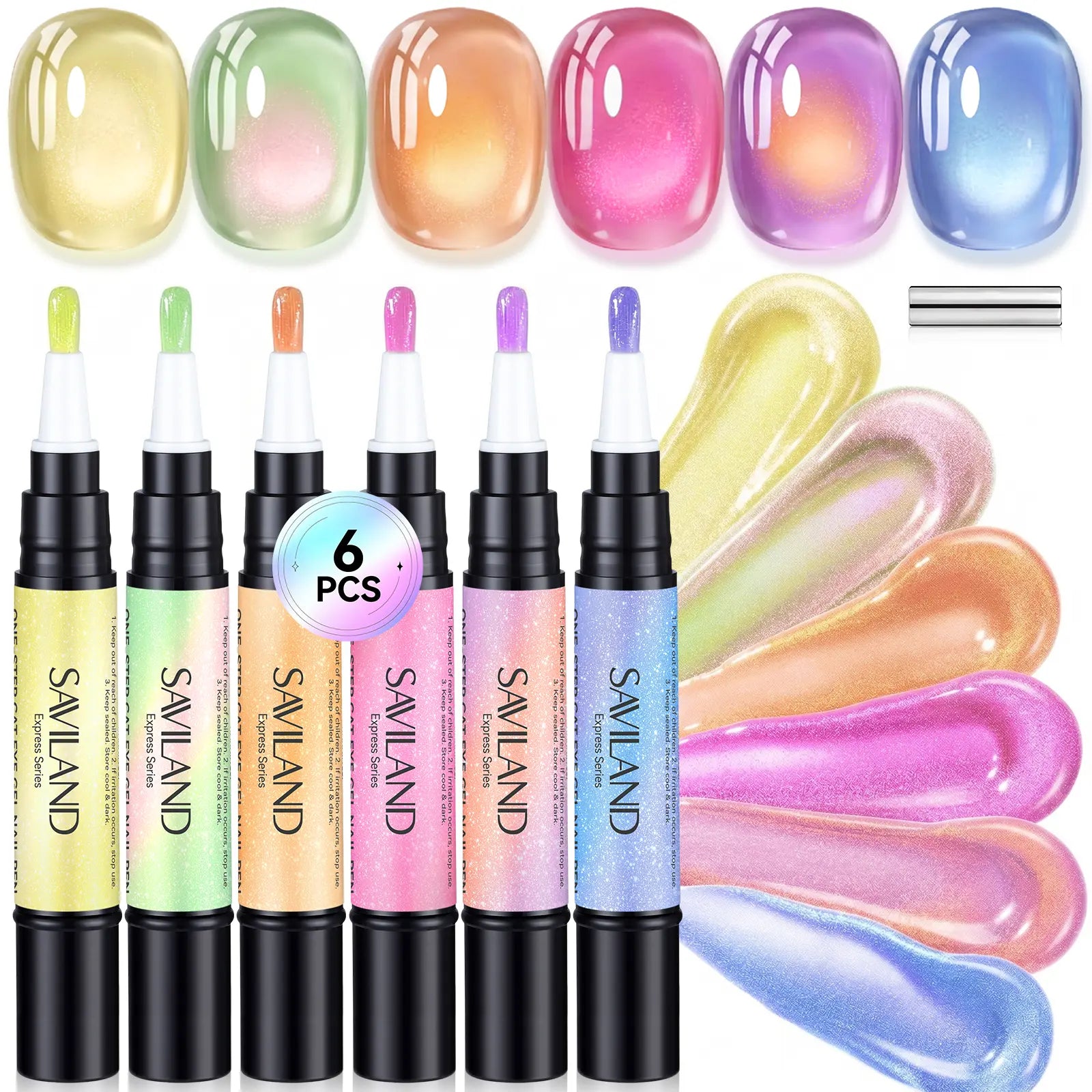 SAVILAND 5-In-1 Gel Nail Polish Pen, Aurora Effect Gel Nail Pen with Base Color Top Coat in One, Easy Apply UV/LED Curing Nail Polish Pen, Travel-Friendly No-Mess Manicure for DIY Nail Art