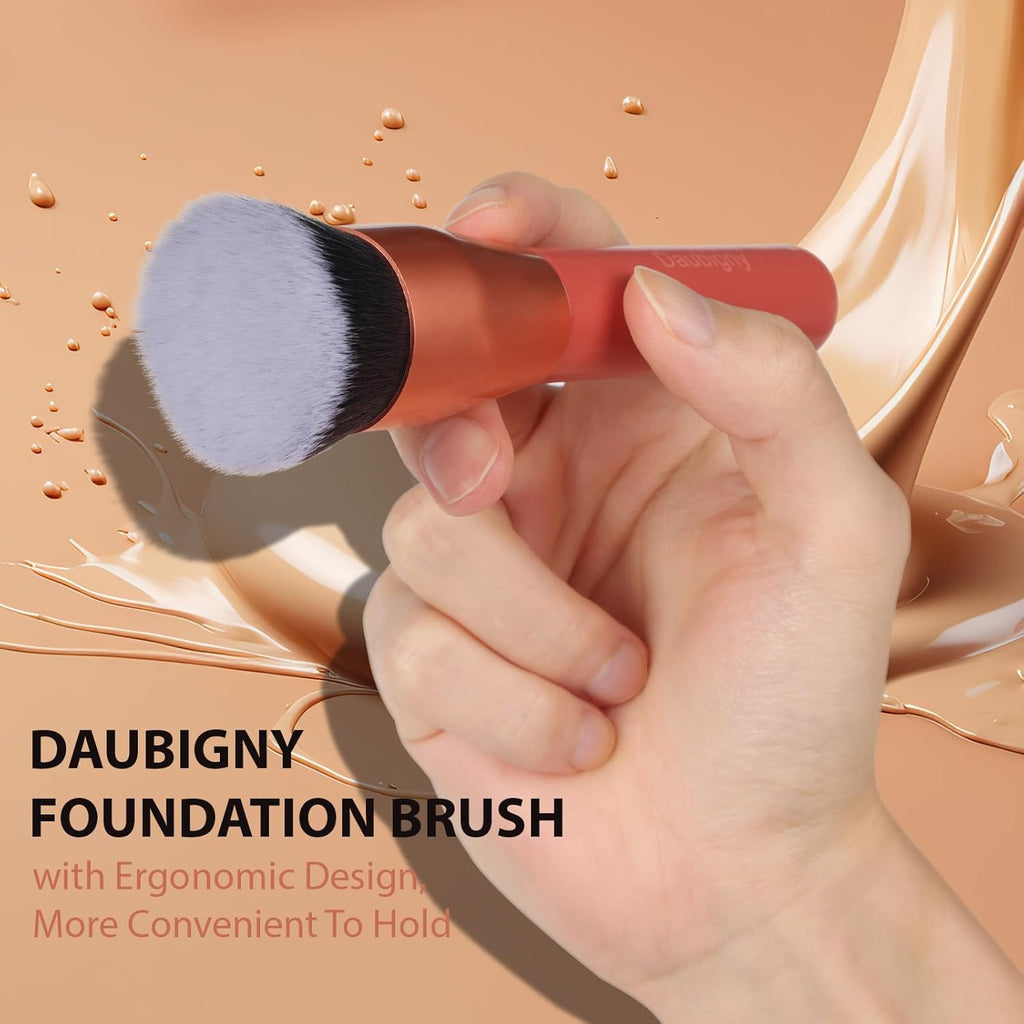 Foundation Brush  1.5" Flat Top Kabuki Brush for Liquid Makeup,Premium Makeup Brush and Pro Flat Kabuki Foundation Brush Perfect for Foundation,Cream,Buffing, Blending (Red)