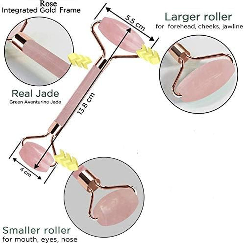 Rose Quartz Facial Roller, Double Head Massager for Skin Care