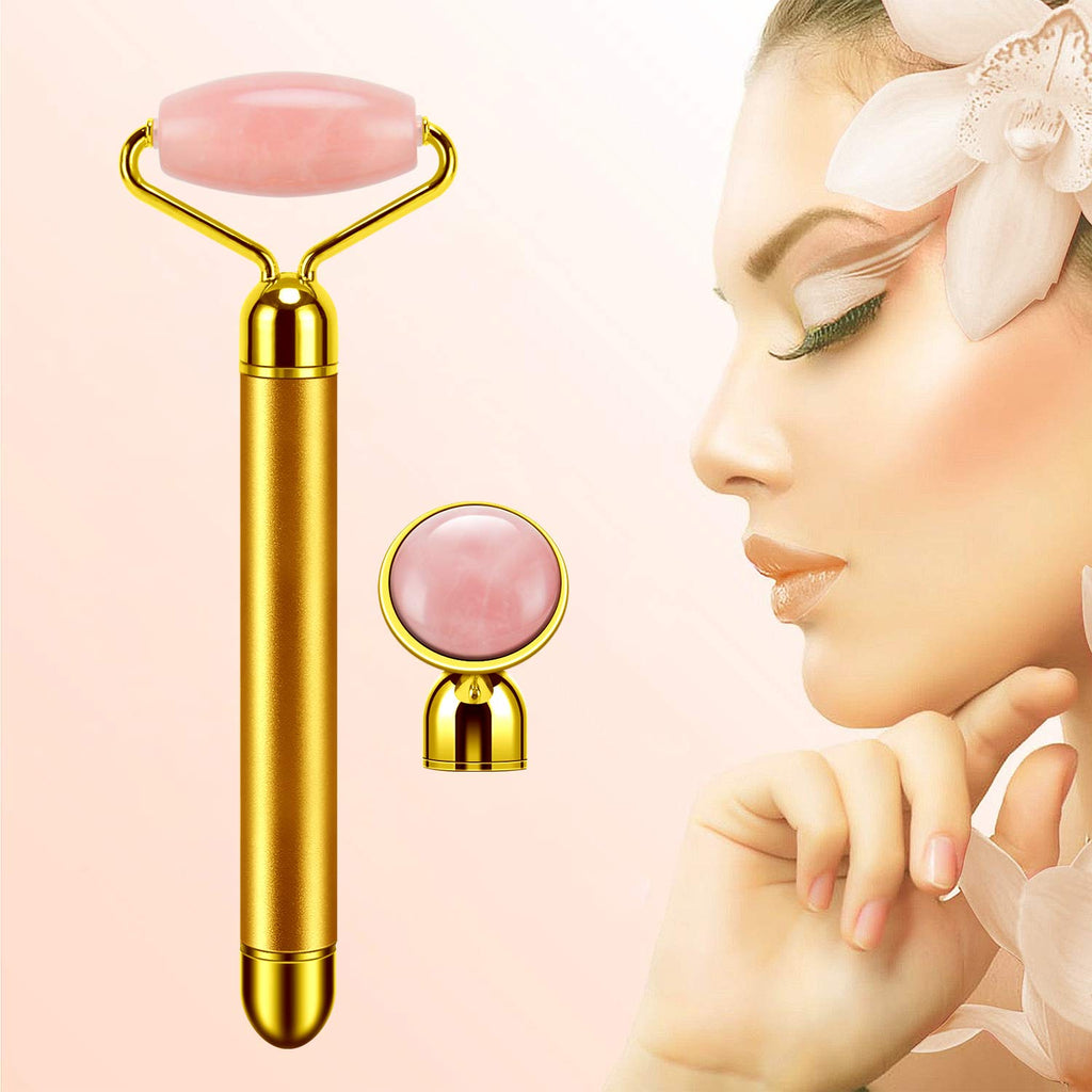2-In-1 Electric Jade Roller Massager Facial Roller & Face Massager, Rose Quartz