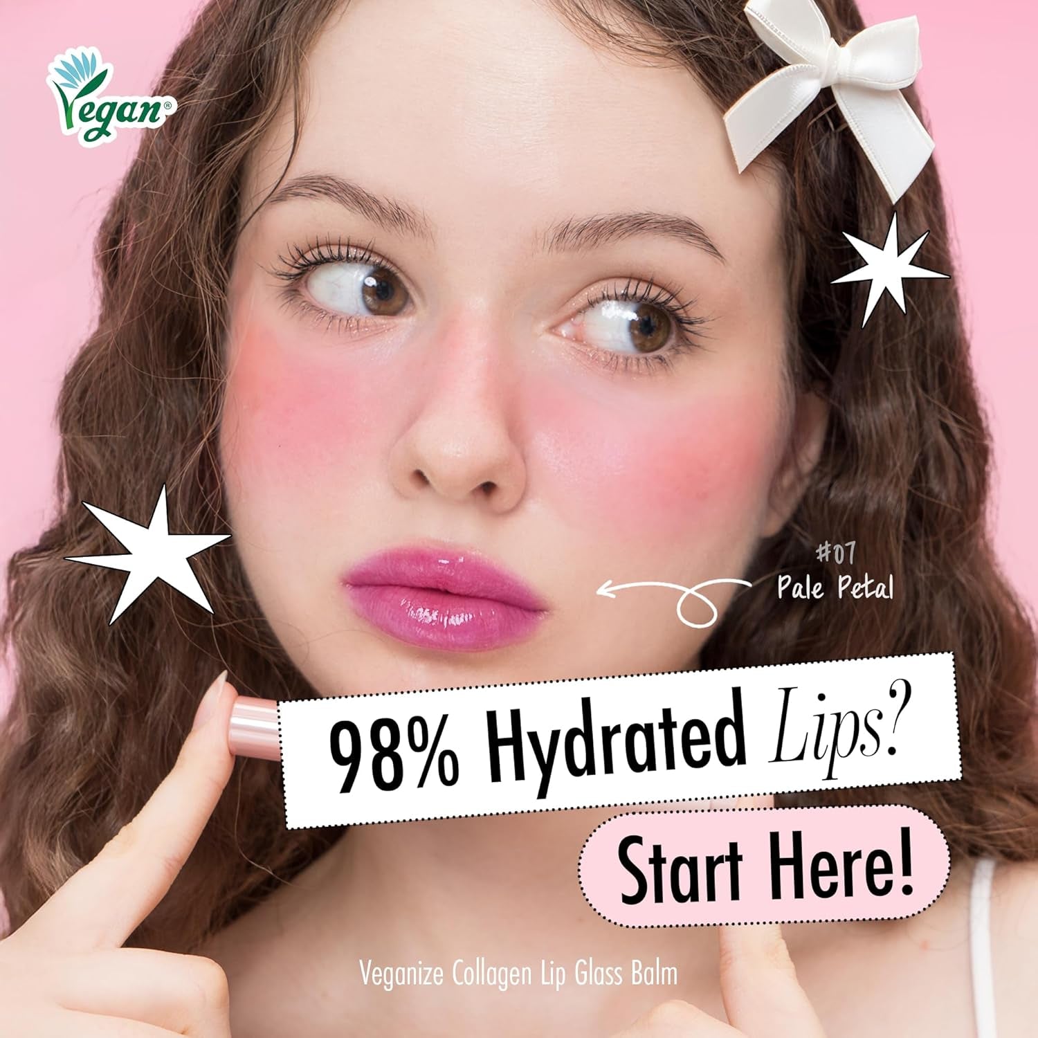 Veganize Collagen Lip Glass Balm | Hydrating Lip Balm in 9 Vibrant Colors | Moisturizing Lip Care Infused with Collagen Jelly Magic | No Animal Trial Lip Balm 0.06 Oz (#7 Pale Petal)
