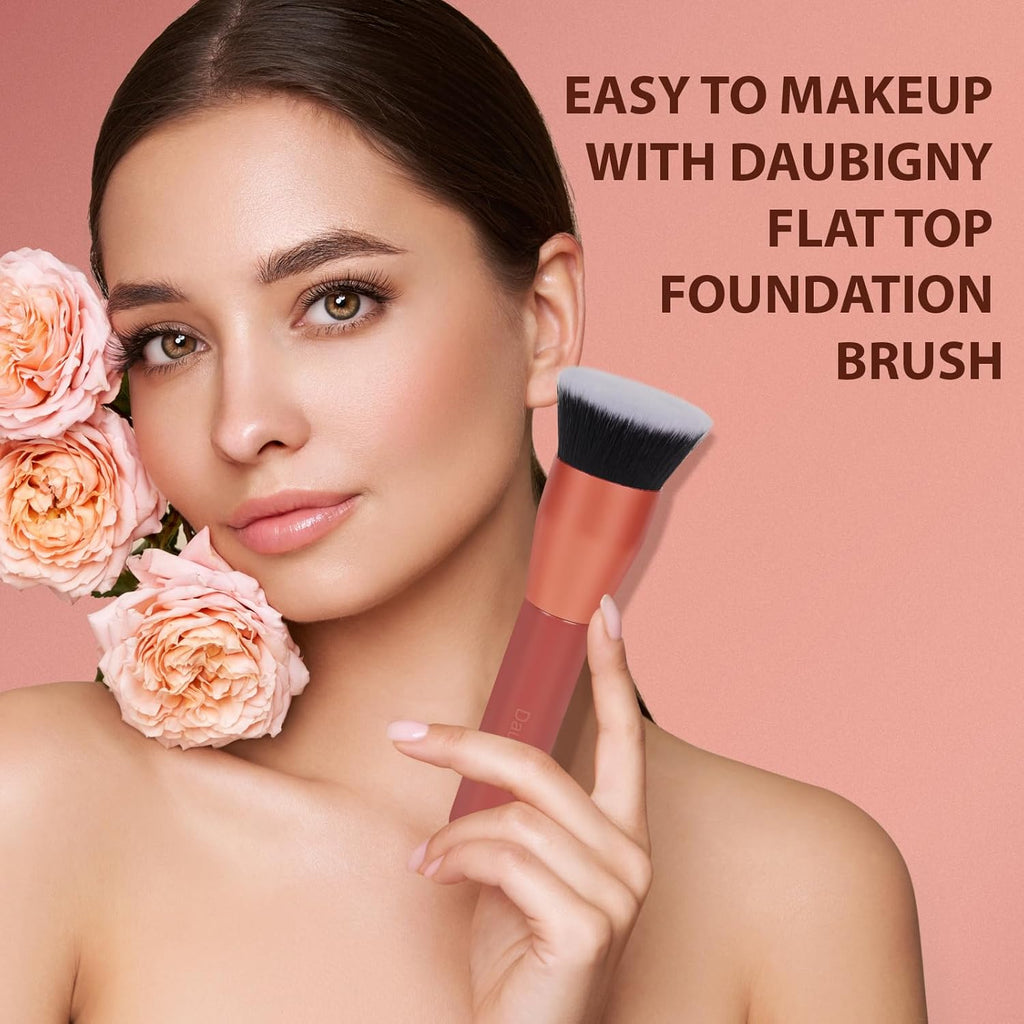 Foundation Brush  1.5" Flat Top Kabuki Brush for Liquid Makeup,Premium Makeup Brush and Pro Flat Kabuki Foundation Brush Perfect for Foundation,Cream,Buffing, Blending (Red)