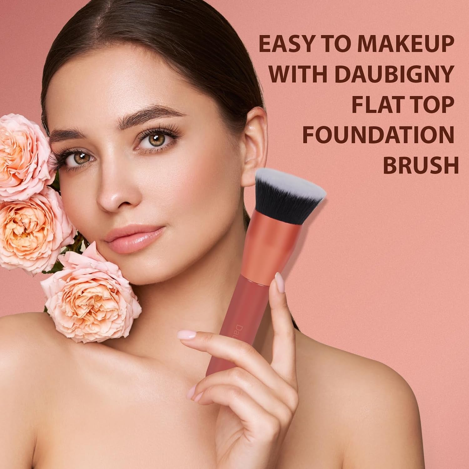 Foundation Brush  1.5" Flat Top Kabuki Brush for Liquid Makeup,Premium Makeup Brush and Pro Flat Kabuki Foundation Brush Perfect for Foundation,Cream,Buffing, Blending (Red)