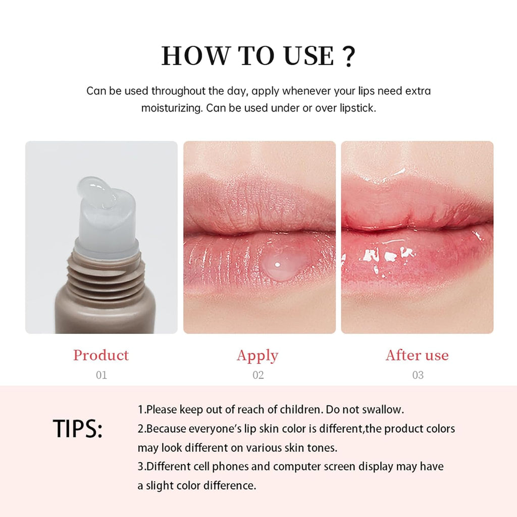 Glossy Lip Balm Butter, 4 Colors Peptide Lip Tint Lip Stain, Moisturizing Lip Gloss Hydrating Lip Glow Oil, Nourishing Lip Care & Repair Lip Mask (Clear, M)