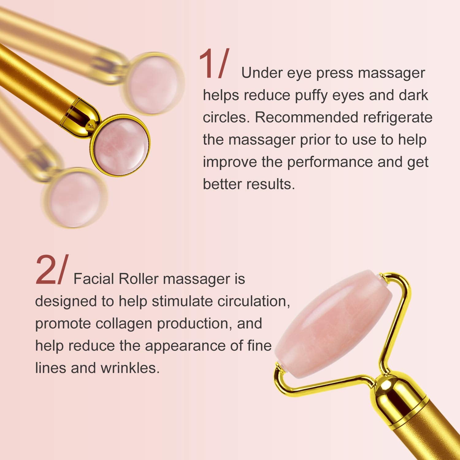 2-In-1 Electric Jade Roller Massager Facial Roller & Face Massager, Rose Quartz