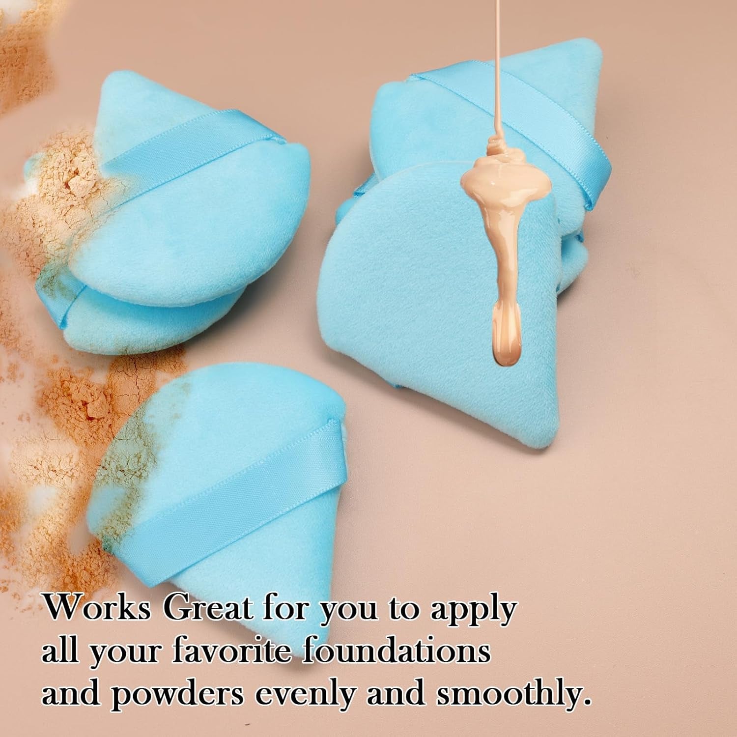 Powder Puff  6 PCS Makeup Puff Face Soft Triangle Powder Puffs for Loose Powder Mineral Powder Body Powder Velour Cosmetic Foundation Sponges Blender Makeup Tools(Blue)