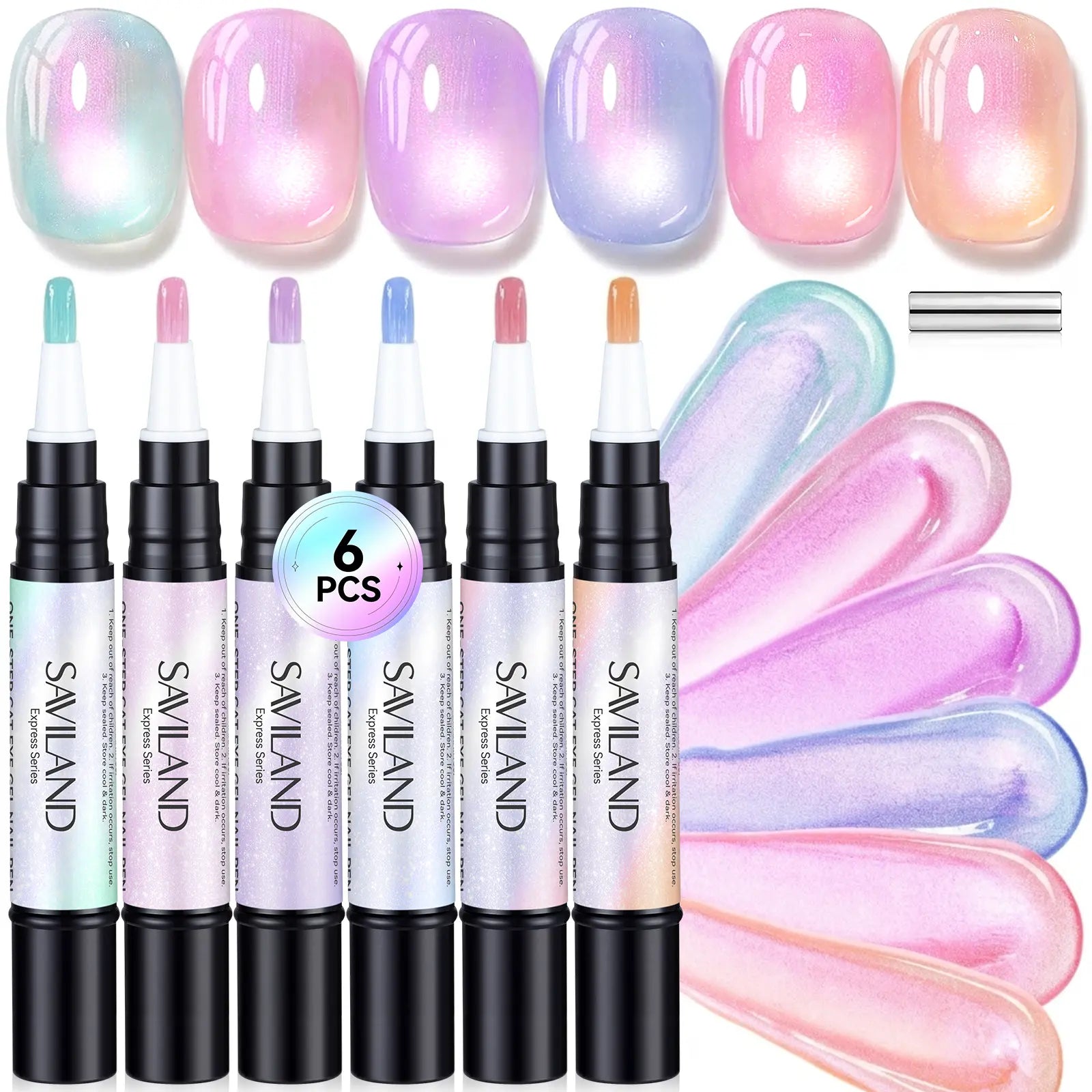 SAVILAND 5-In-1 Gel Nail Polish Pen, Aurora Effect Gel Nail Pen with Base Color Top Coat in One, Easy Apply UV/LED Curing Nail Polish Pen, Travel-Friendly No-Mess Manicure for DIY Nail Art