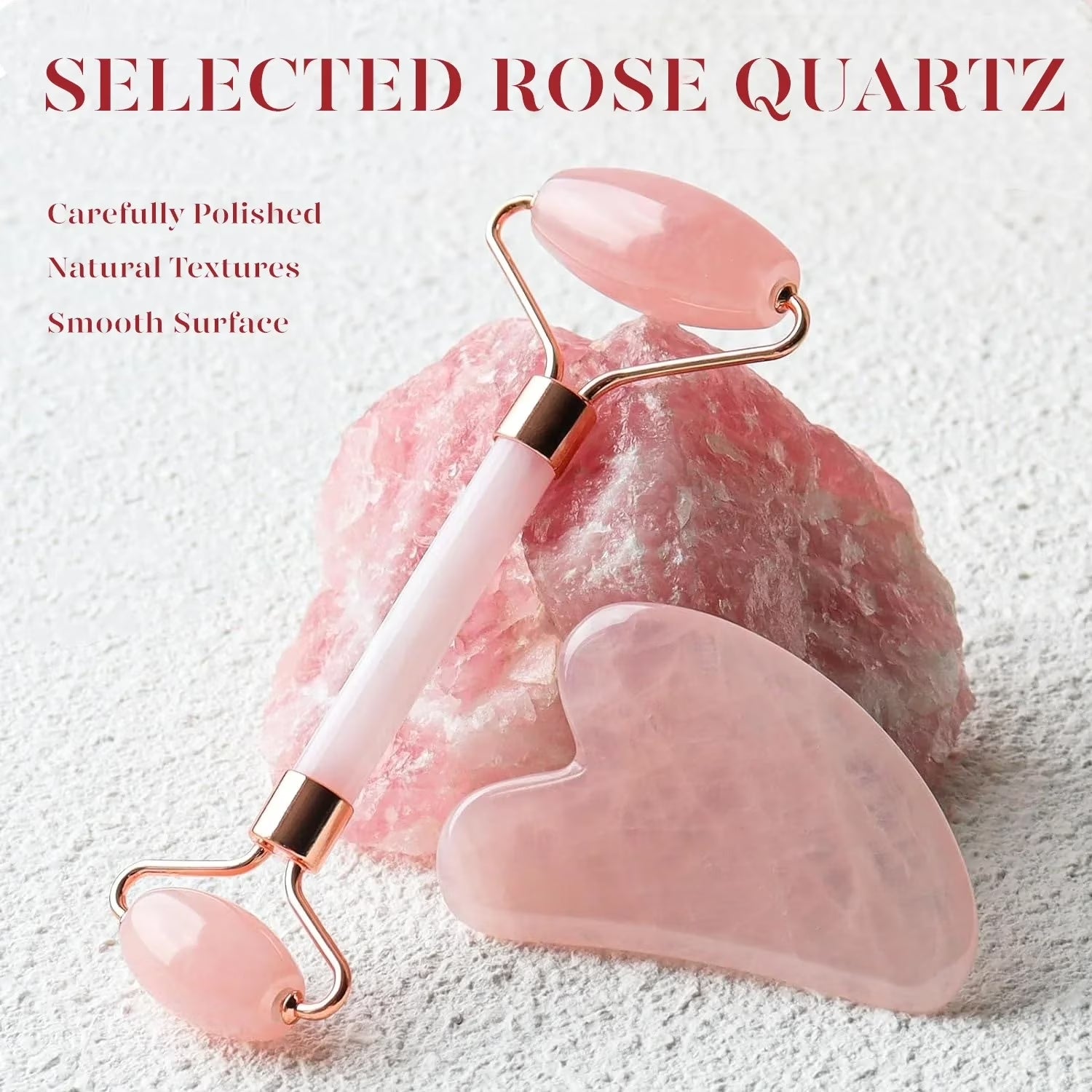 Jade Roller & Gua Sha Set – Rose Quartz Facial Massager for Reducing Redness, Fine Lines & Wrinkles, Perfect Self-Care Gift