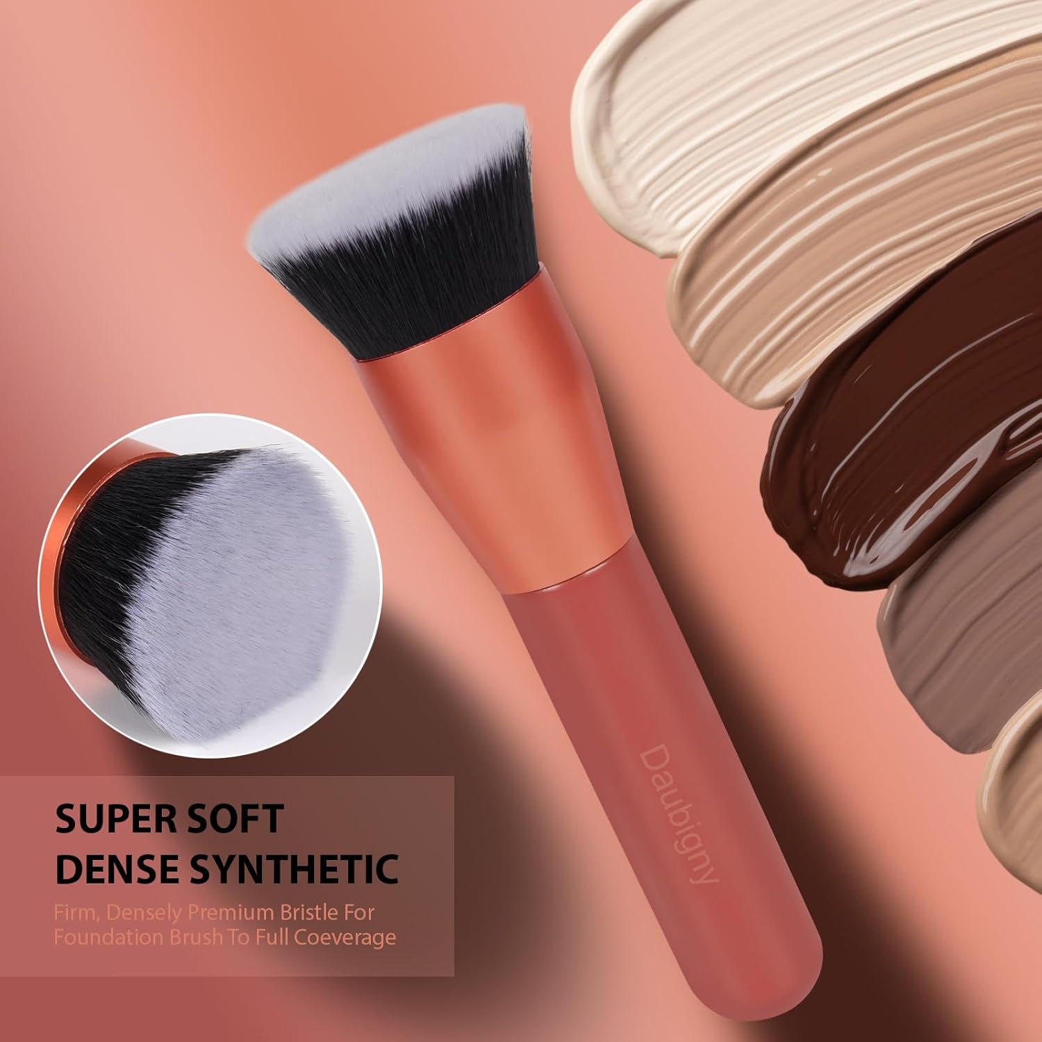 Foundation Brush  1.5" Flat Top Kabuki Brush for Liquid Makeup,Premium Makeup Brush and Pro Flat Kabuki Foundation Brush Perfect for Foundation,Cream,Buffing, Blending (Red)
