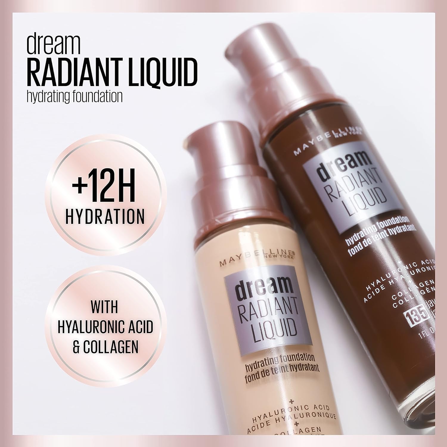 Maybelline Dream Radiant Liquid Medium Coverage Hydrating Makeup, Lightweight Liquid Foundation, Creamy Natural, 1 Count