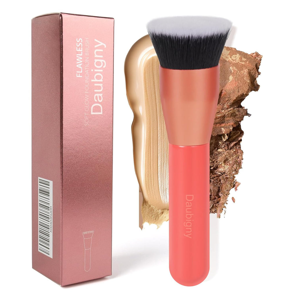 Foundation Brush  1.5" Flat Top Kabuki Brush for Liquid Makeup,Premium Makeup Brush and Pro Flat Kabuki Foundation Brush Perfect for Foundation,Cream,Buffing, Blending (Red)