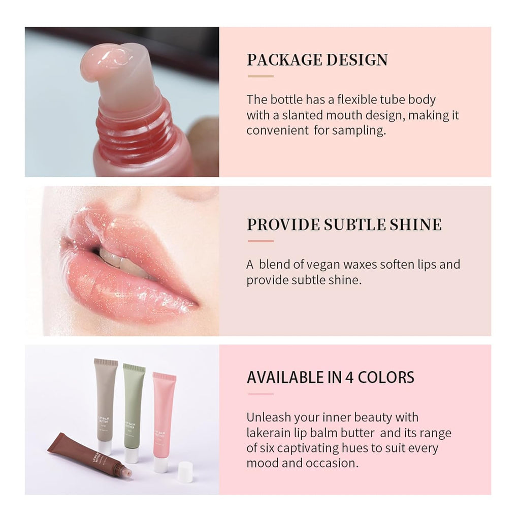 Glossy Lip Balm Butter, 4 Colors Peptide Lip Tint Lip Stain, Moisturizing Lip Gloss Hydrating Lip Glow Oil, Nourishing Lip Care & Repair Lip Mask (Clear, M)