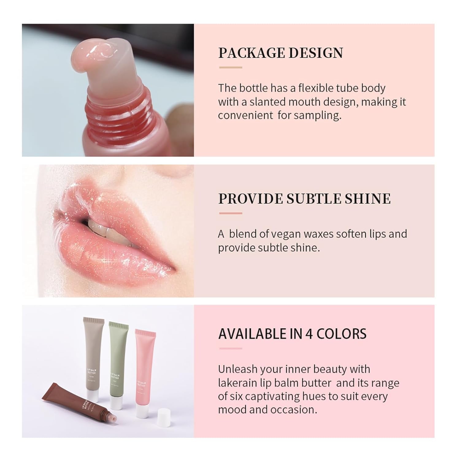 Glossy Lip Balm Butter, 4 Colors Peptide Lip Tint Lip Stain, Moisturizing Lip Gloss Hydrating Lip Glow Oil, Nourishing Lip Care & Repair Lip Mask (Clear, M)