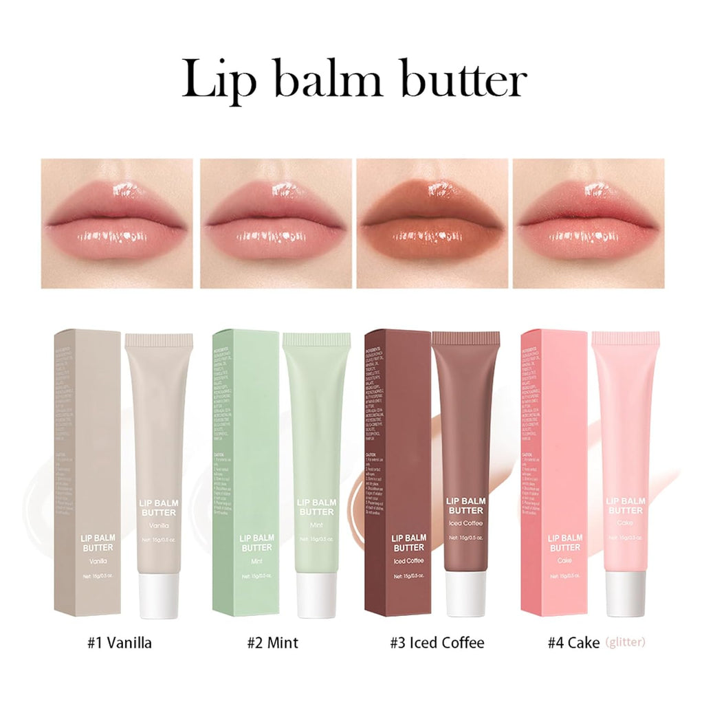 Glossy Lip Balm Butter, 4 Colors Peptide Lip Tint Lip Stain, Moisturizing Lip Gloss Hydrating Lip Glow Oil, Nourishing Lip Care & Repair Lip Mask (Clear, M)