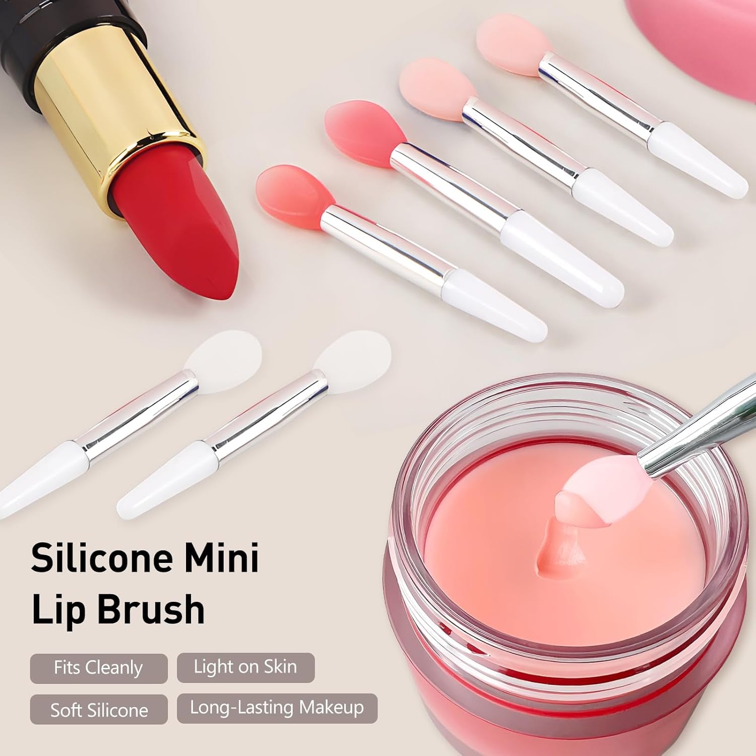Silicone Lip Brush,Lipstick Applicator Brushes,Makeup Brushes,15Pc with 3Colors (White Pink Red)